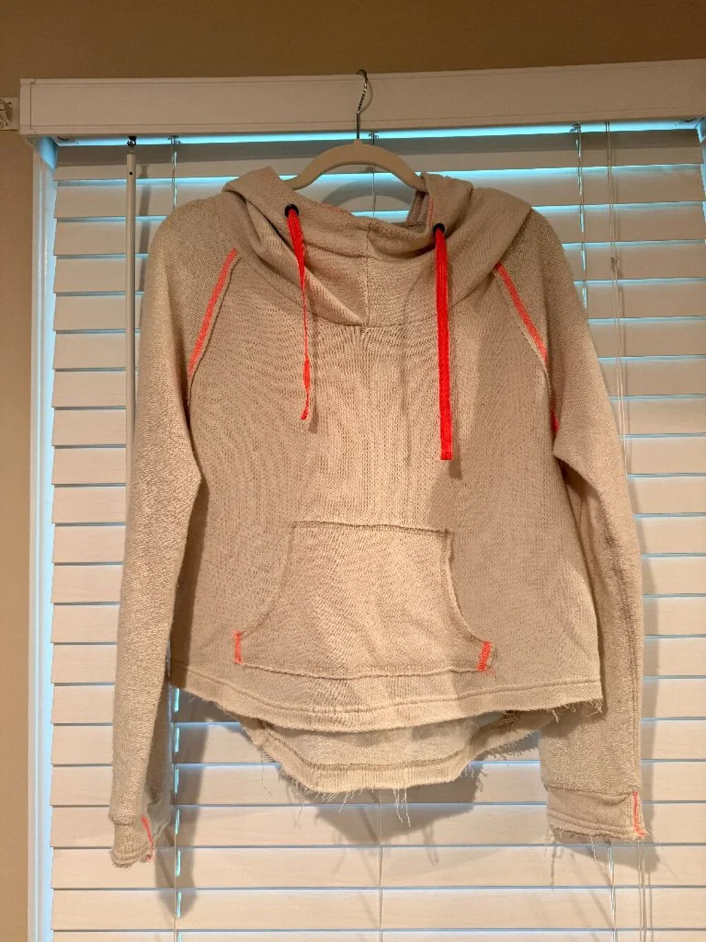 Free People Waffle Knit Hoodie - Cream with Pink Accents